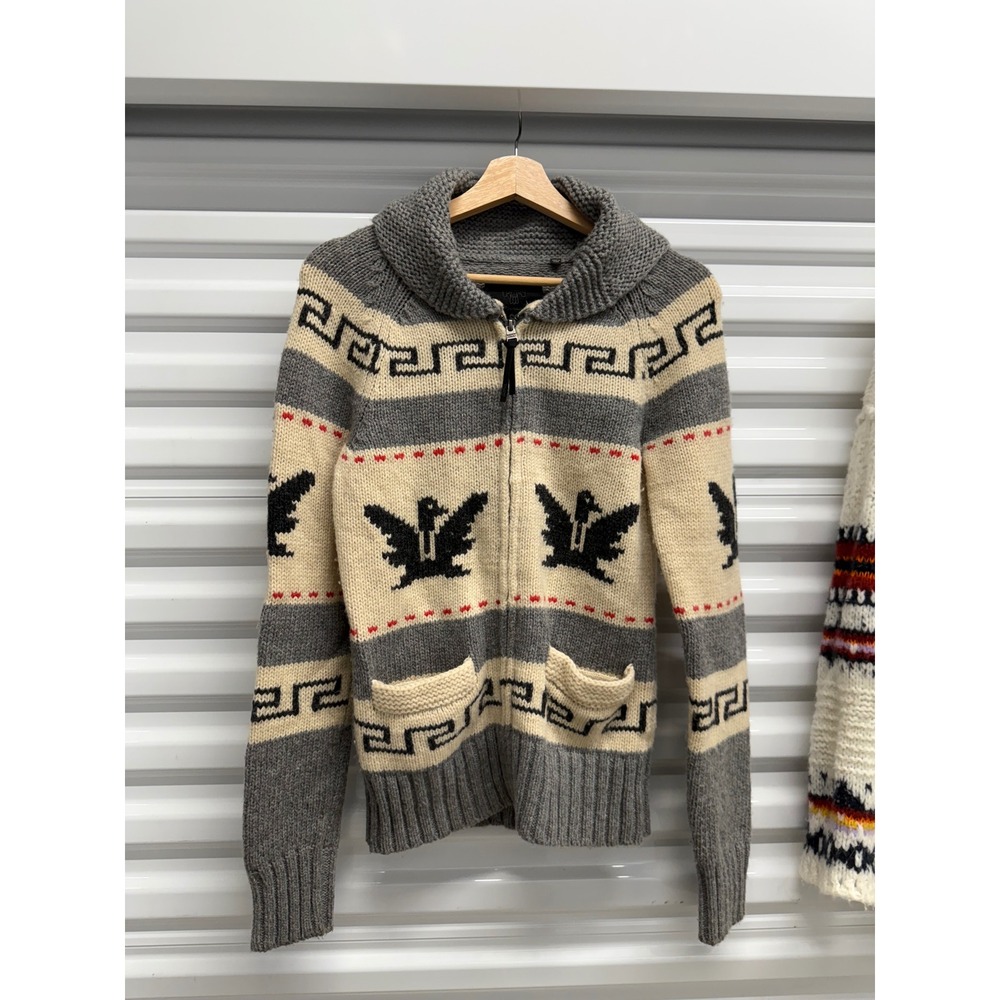 TNA Aritzia Sea to Sky Lambswool Cowichan Eagle Full Zip Sweater Gray Medium
